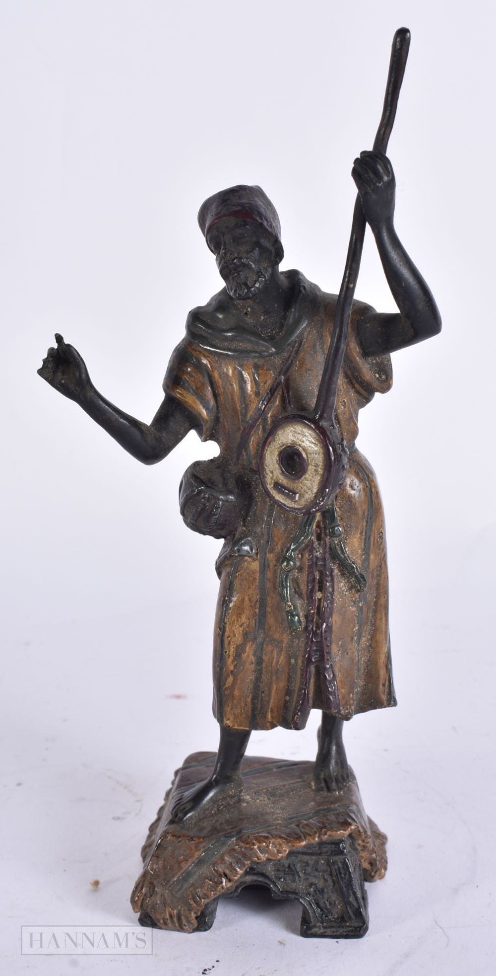 A COLD PAINTED BRONZE MUSICIAN. 18.5 cm high. (1 of 6)