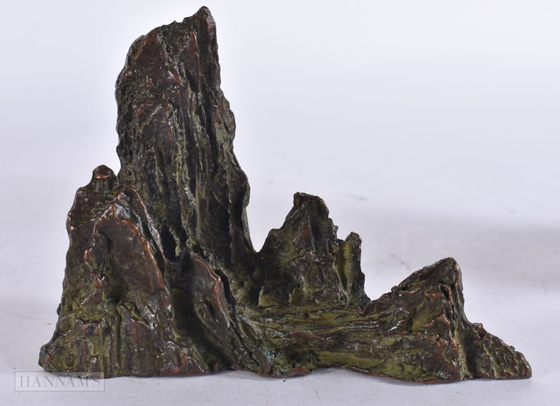 A JAPANESE BRONZE MOUNTAIN. 9 cm x 9 cm. (1 of 4)