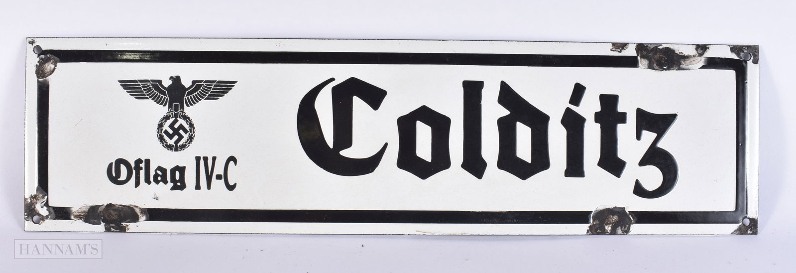 AN ENAMEL MILITARY INTEREST COLDITZ SIGN. 52 cm wide. (1 of 2)