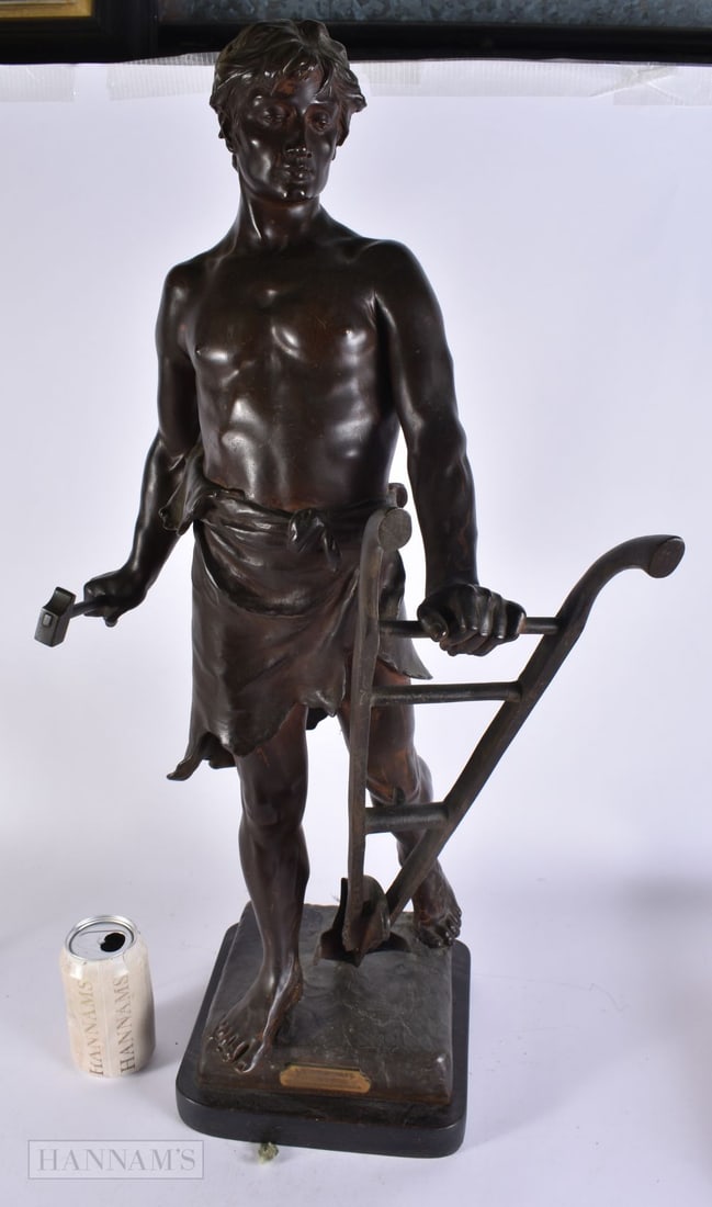 A LARGE ANTIQUE FRENCH BRONZE FIGURE, Le Travail. signed Bofill 74 cm High . (1 of 7)