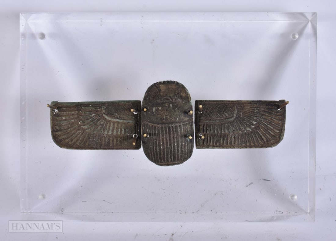 AN EGYPTIAN REVIVAL FAIENCE SCARAB BEETLE. 15 cm x 11 cm. (1 of 2)