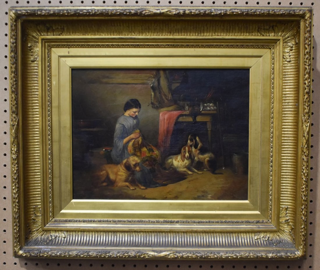 English School (19th Century) Oil on canvas, Hounds. 69 cm x 55 cm, image 40cm x 30cm. (1 of 9)