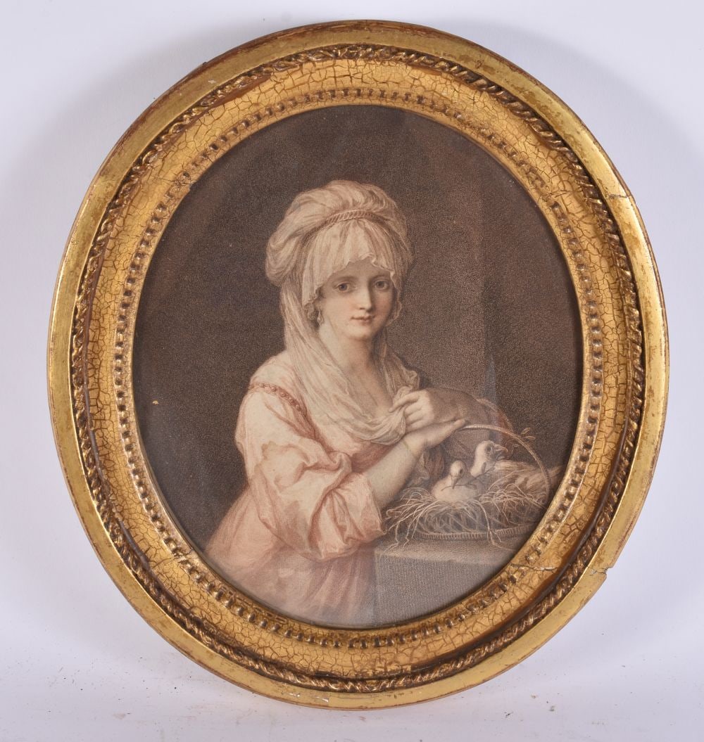 AN ANTIQUE FRAMED ENGRAVING After Kauffmann. 30cm x 18 cm.: AN ANTIQUE FRAMED ENGRAVING After Kauffmann. 30cm x 18 cm.