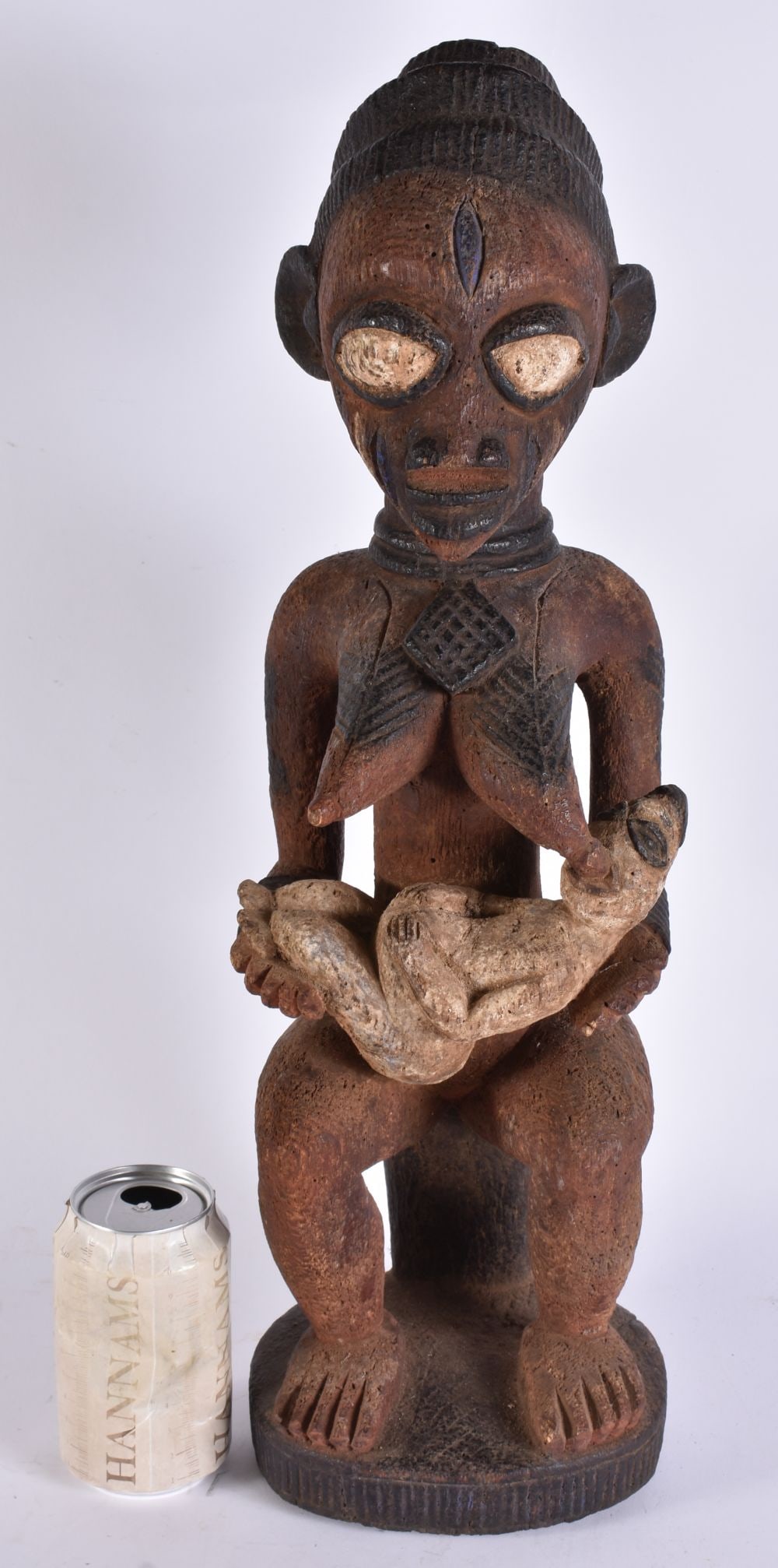 AN AFRICAN TRIBAL PAINTED WOOD FERTILITY FIGURE. 50 cm high. (1 of 6)