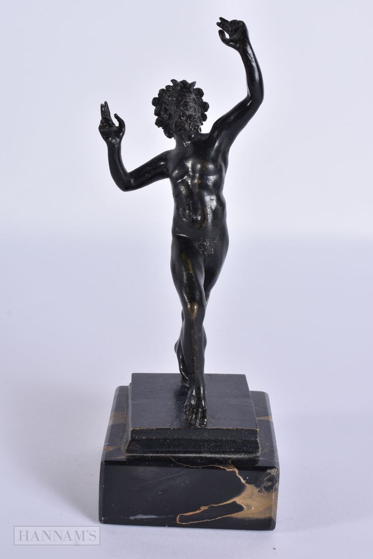 A 19TH CENTURY GRAND TOUR BRONZE FIGURE OF THE DANCING FAUN. 18.5 cm high.: A 19TH CENTURY GRAND TOUR BRONZE FIGURE OF THE DANCING FAUN. 18.5 cm high.