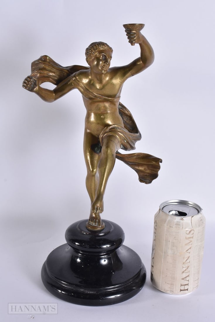 A LARGE 18TH/19TH CENTURY GRAND TOUR BRONZE FIGURE OF A FEMALE modelled holding aloft a chalice. 35 (1 of 6)