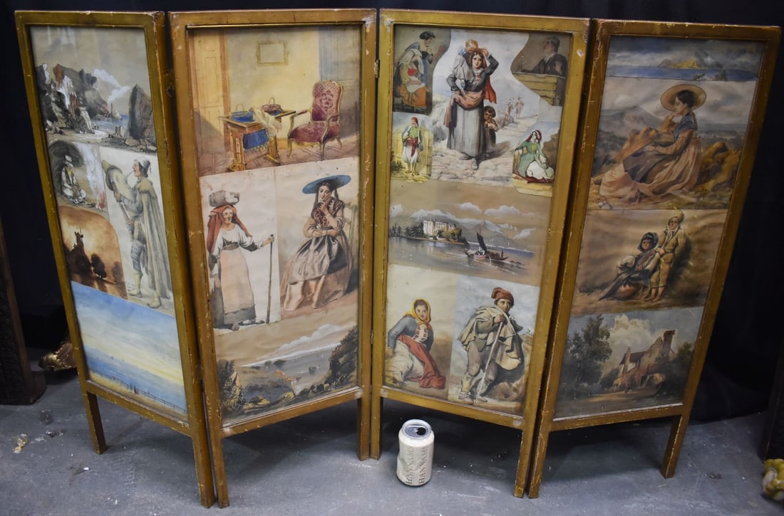 A VERY RARE 19TH CENTURY ITALIAN GRAND TOUR WATERCOLOUR SCREEN formed with assorted paintings and sk: A VERY RARE 19TH CENTURY ITALIAN GRAND TOUR WATERCOLOUR SCREEN formed with assorted paintings and sketches. 84 cm x 128 cm.