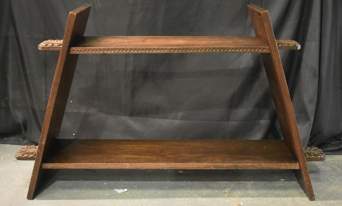 AN ARTS AND CRAFTS SCOTTISH CARVED WOOD BOOK SHELVING UNIT. 68cm x 120cm (1 of 9)