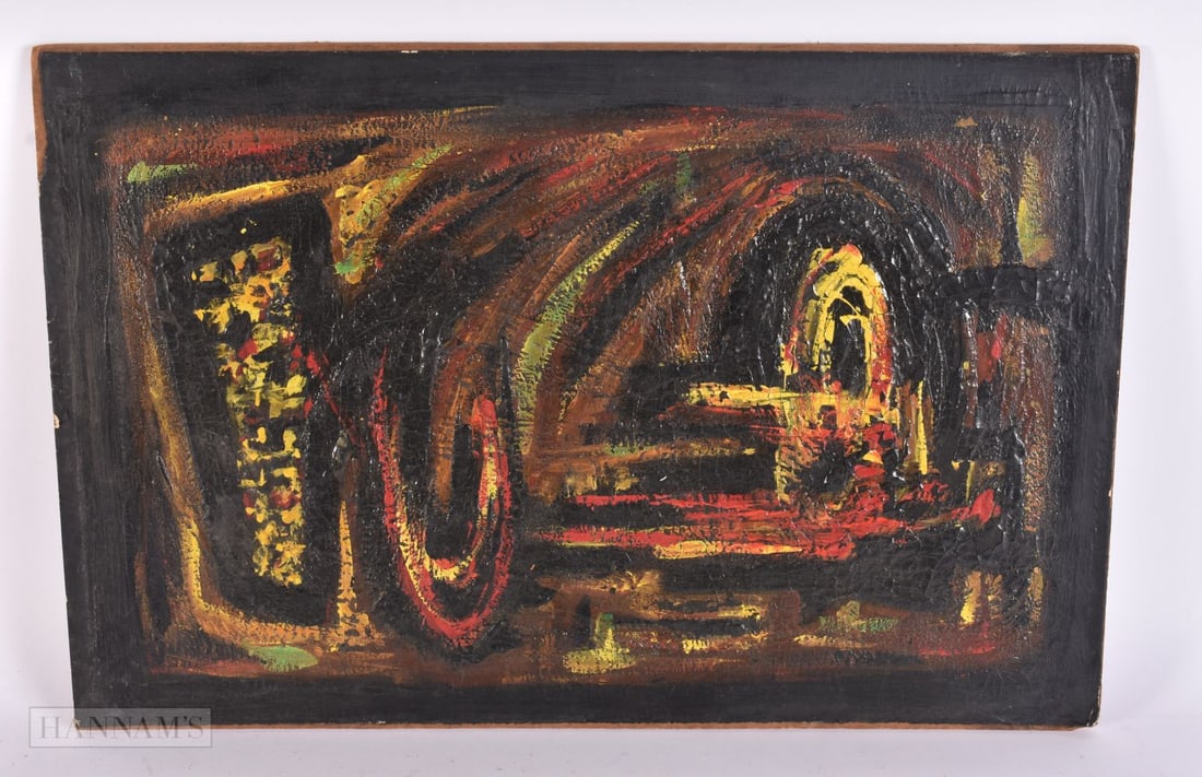 Attributed to Nejad Devrim (1923 - 1995) Turkish, Abstract, Oil on board. 50 cm x 34 cm. (1 of 6)
