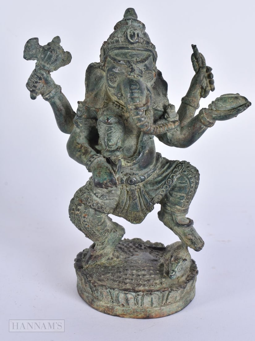 AN INDIAN BRONZE FIGURE OF GANESHA. 18 cm x 12 cm. (1 of 7)