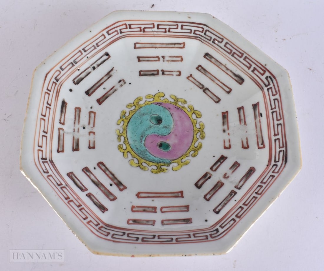 A 19TH CENTURY CHINESE PORCELAIN EIGHT TRIGRAMS PEDESTAL DISH Late Qing. 19 cm wide. (1 of 5)