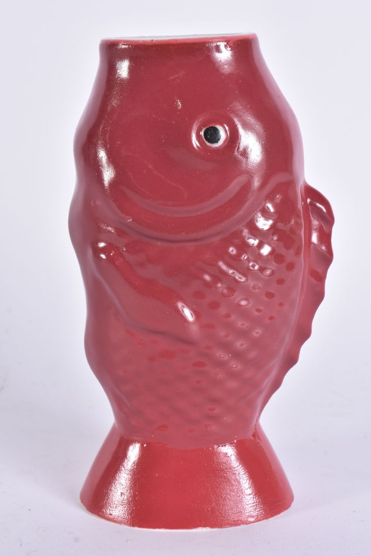 A VERY RARE 19TH CENTURY CHINESE MONOCHROME PORCELAIN CARP VASE bearing Kangxi marks to base. 16.5 c: A VERY RARE 19TH CENTURY CHINESE MONOCHROME PORCELAIN CARP VASE bearing Kangxi marks to base. 16.5 cm high.