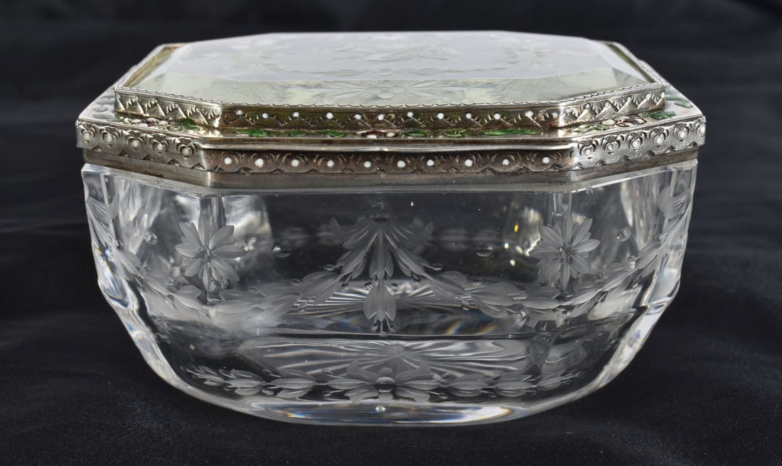 A VERY FINE 19TH CENTURY SILVER AND ENAMEL MOUNTED CASKET possibly Austrian & Rock Crystal. 10 cm x (1 of 13)