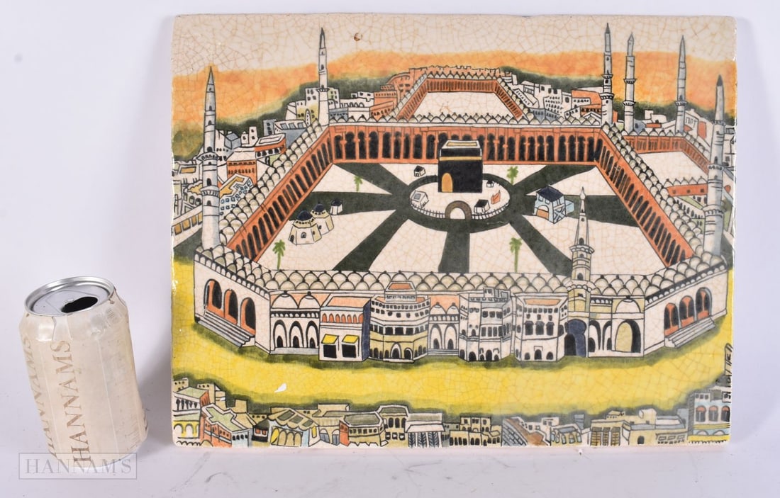 A LARGE TURKISH KUTAHYA POTTERY MOSQUE MECCA TILE. 38 cm x 28 cm. (1 of 6)