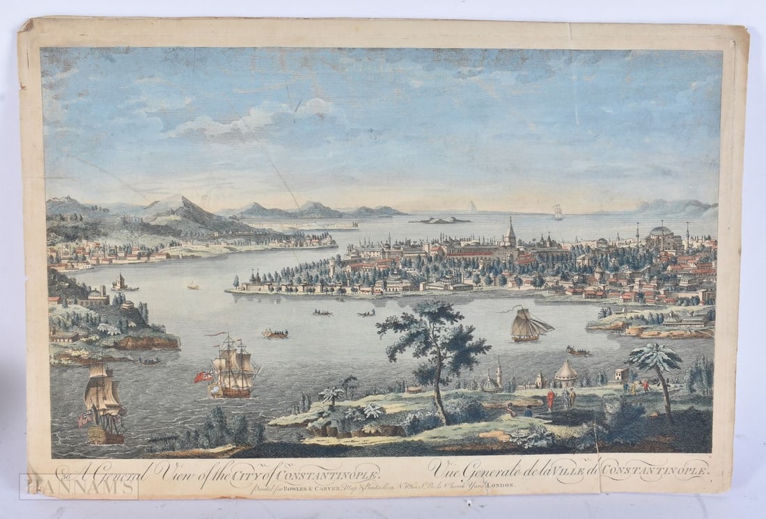 AN EARLY 19TH CENTURY COLOURED ENGRAVING OS ISTANBUL. 44 cm x 30 cm.: AN EARLY 19TH CENTURY COLOURED ENGRAVING OS ISTANBUL. 44 cm x 30 cm.