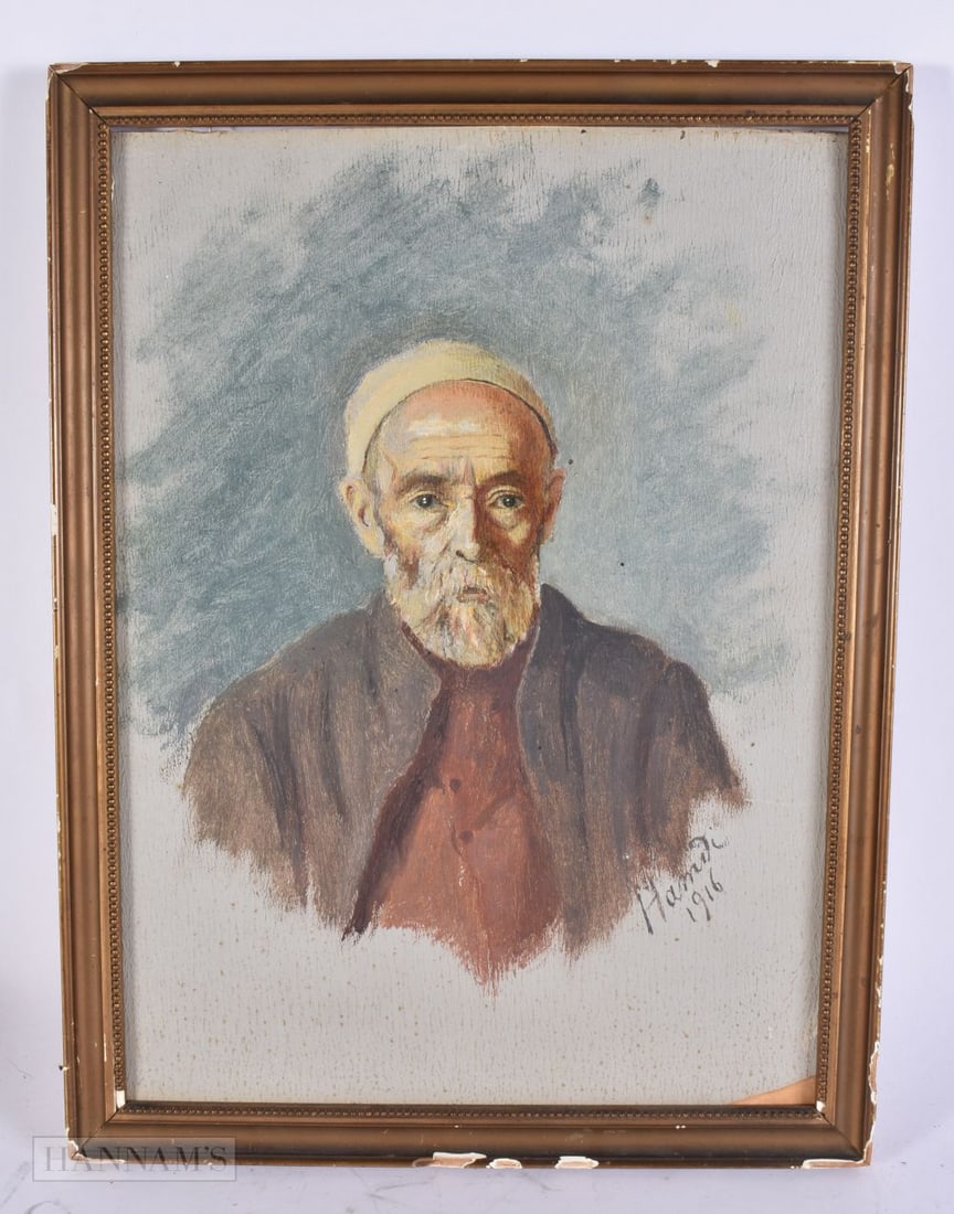 Turkish School (Early 20th Century) Oil on board, portrait of a male. 40 cm x 28 cm, image 36 cm x 2: Turkish School (Early 20th Century) Oil on board, portrait of a male. 40 cm x 28 cm, image 36 cm x 24 cm.