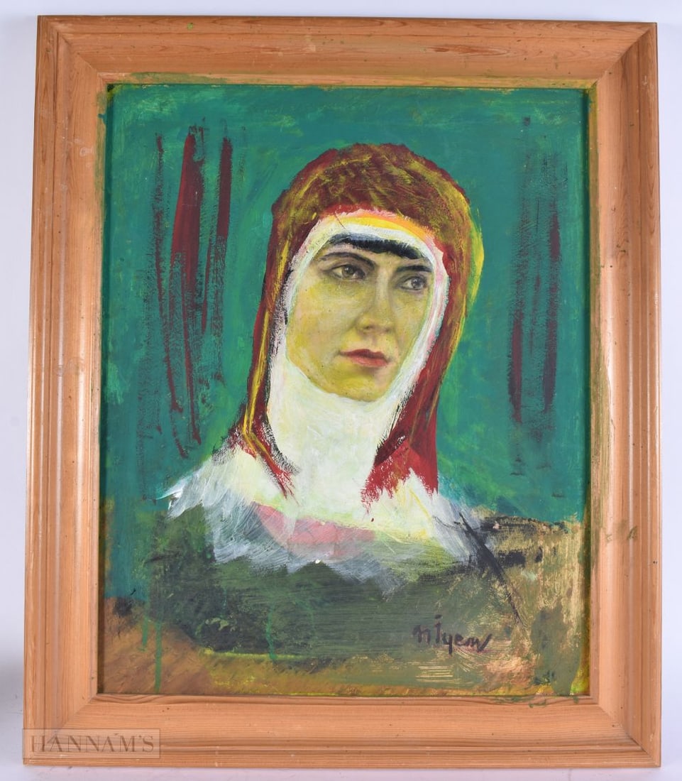 Attributed to Nuri Iyem (1915-2005) Oil on panel, Portrait. 56 cm x 42 cm, image 45 cm x 35 cm. (1 of 6)