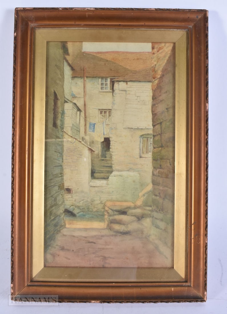 European School (19th/20th Century) Watercolour, view from an alley. 40 cm x 24 cm, image 32 cm x 17: European School (19th/20th Century) Watercolour, view from an alley. 40 cm x 24 cm, image 32 cm x 17 cm.