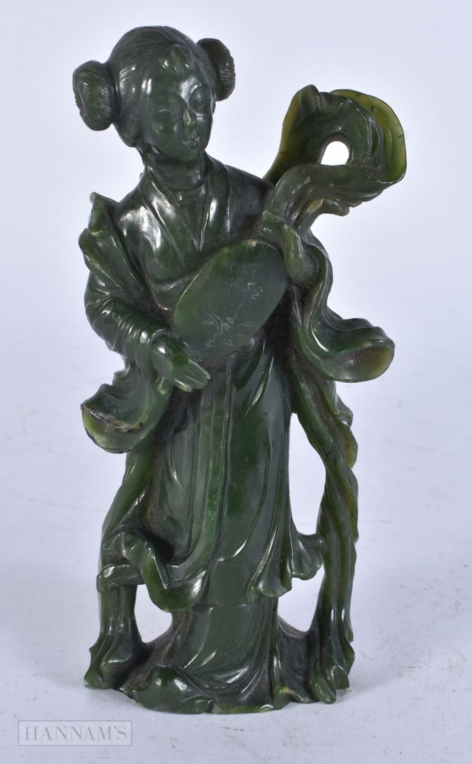 A LATE 19TH CENTURY CHINESE CARVED JADE FIGURE OF A FEMALE Late Qing. 16.5 cm high. (1 of 4)