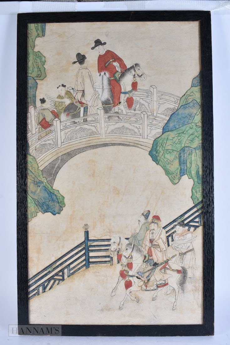 Chinese School (18th/19th Century) Painting, Scholars in a landscape. 74 cm x 44 cm. (1 of 4)