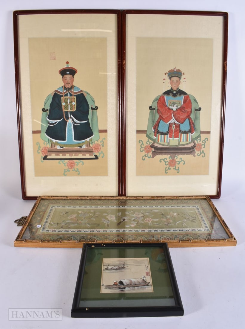 FOUR ORIENTAL WATERCOLOUR PAINTINGS. Largest 64 cm x 34 cm. (4) (1 of 6)