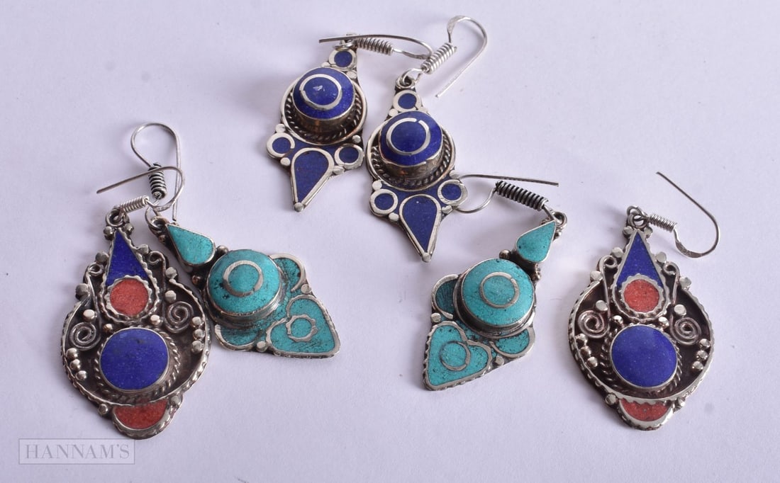 THREE PAIRS OF SILVER EARRINGS. 55.5 grams. (6) (1 of 2)