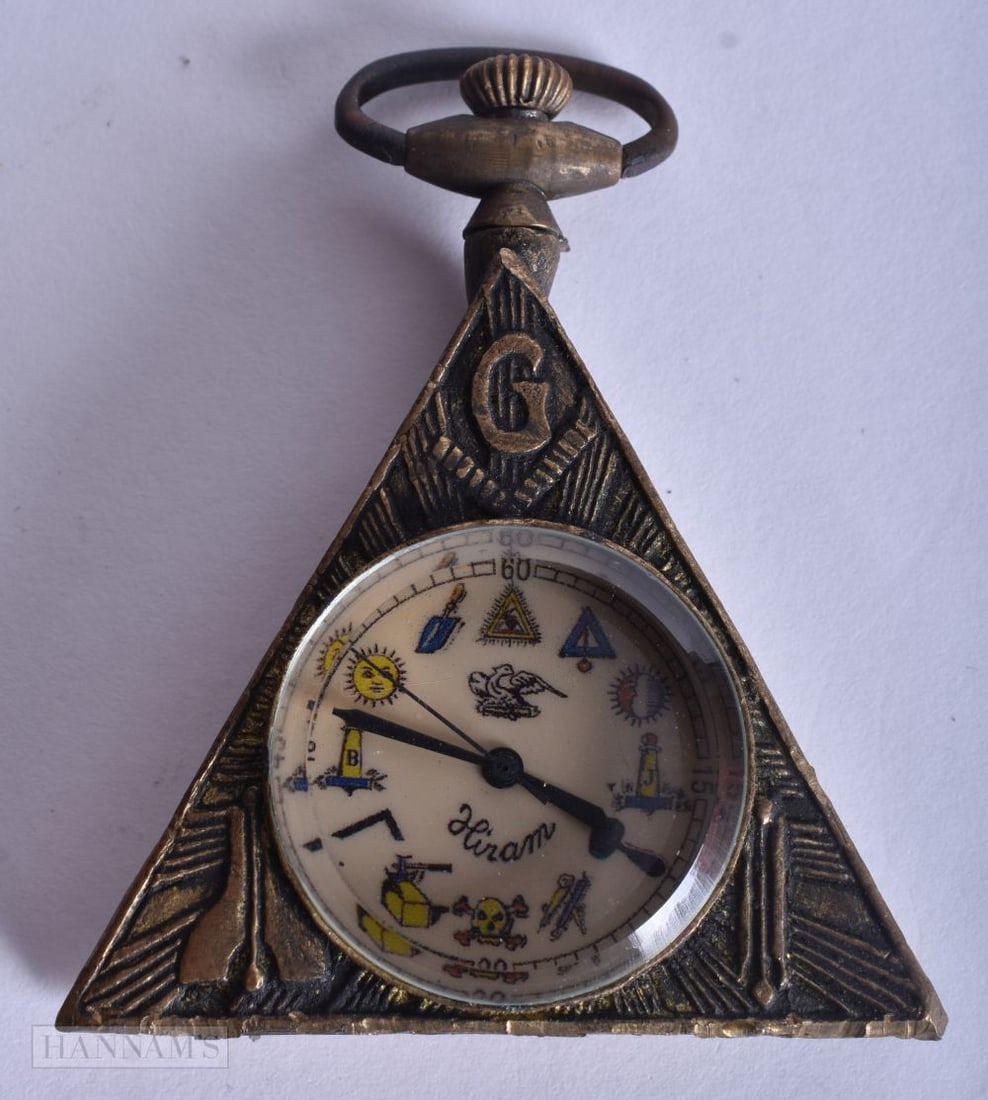 A MASONIC POCKET WATCH. Running. 6 cm x 5 cm.: A MASONIC POCKET WATCH. Running. 6 cm x 5 cm.