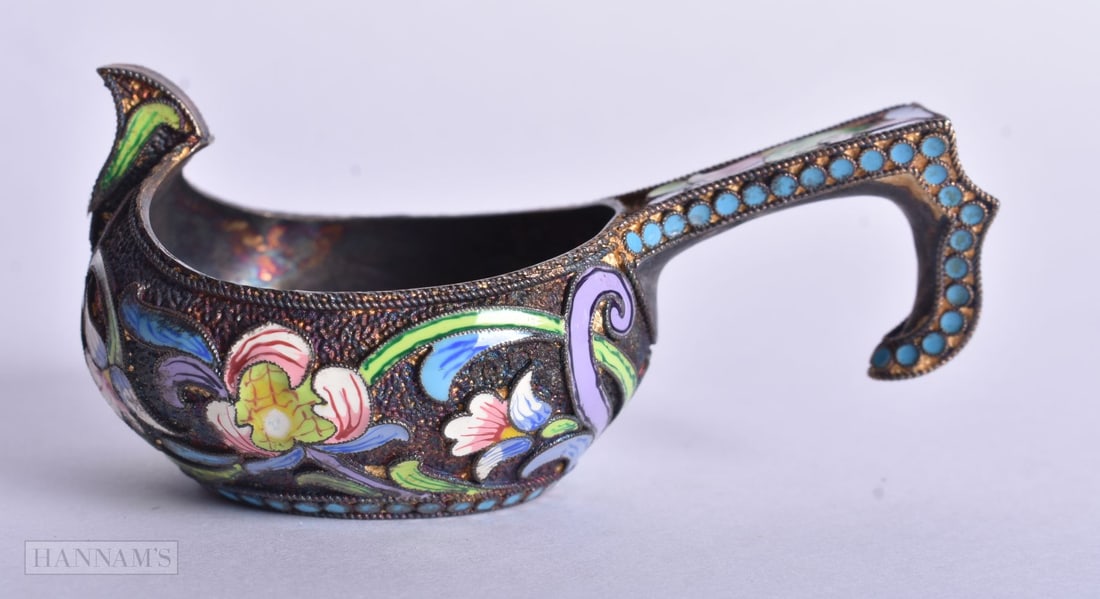 A CONTINENTAL SILVER AND ENAMEL KOVSCH. 51.2 grams. 7.5 cm x 4.5 cm. (1 of 4)