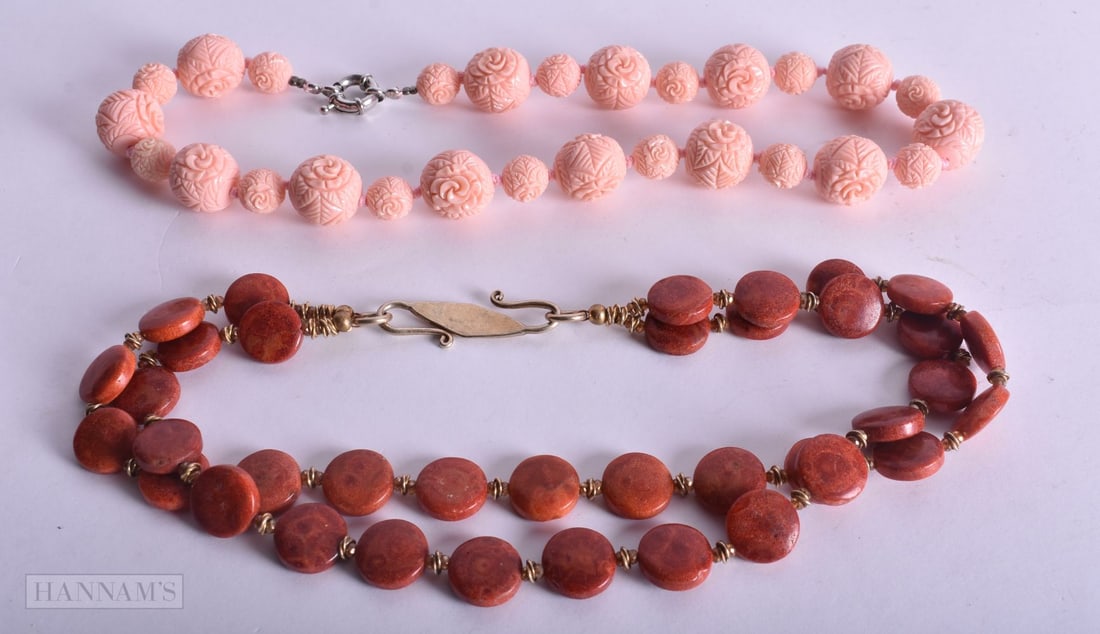 TWO CHINESE NECKLACES. 191 grams. 45 cm long. (2) (1 of 3)