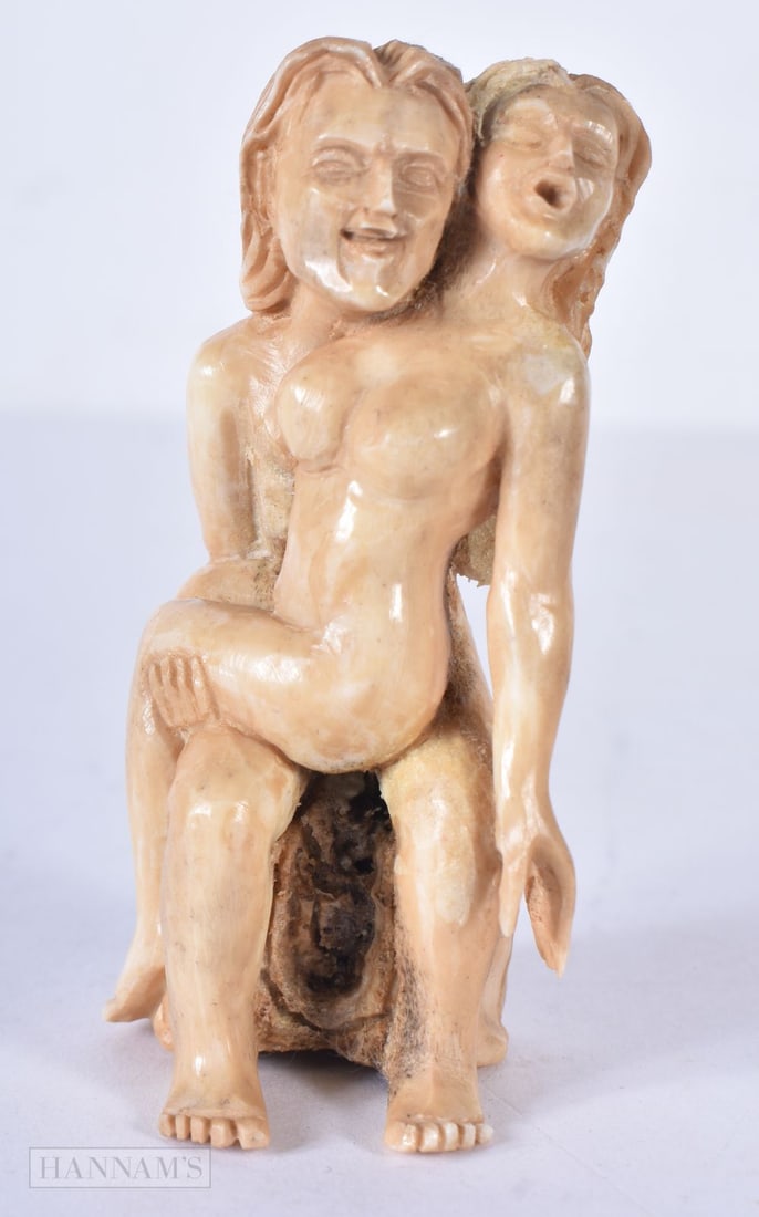 AN EROTIC STAG ANTLER CARVING. 8 cm x 4 cm. (1 of 5)