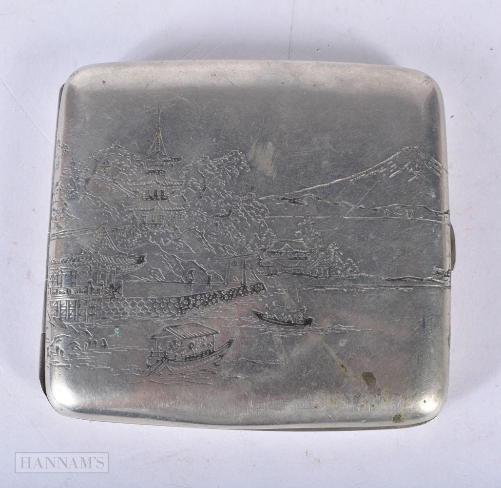 A JAPANESE SILVER CASE. 95 grams. 8.25 cm x 9 cm. (1 of 4)