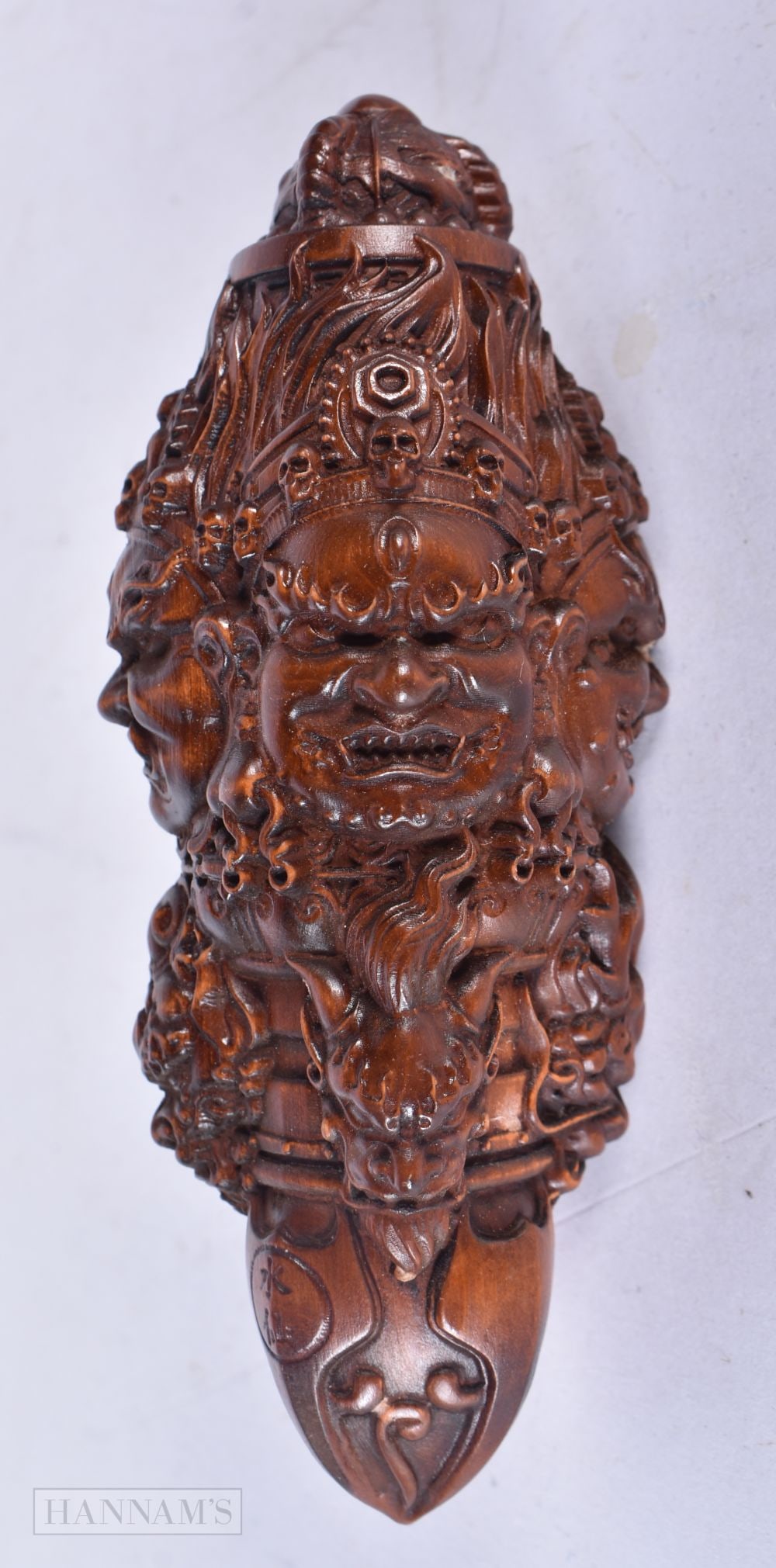 A CHINESE WOOD MASK. 10.25 cm x 4 cm.: A CHINESE WOOD MASK. 10.25 cm x 4 cm.