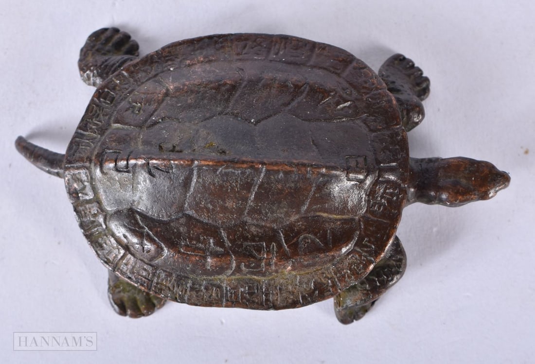 A JAPANESE BRONZE TORTOISE. 7 cm x 4.25 cm. (1 of 3)