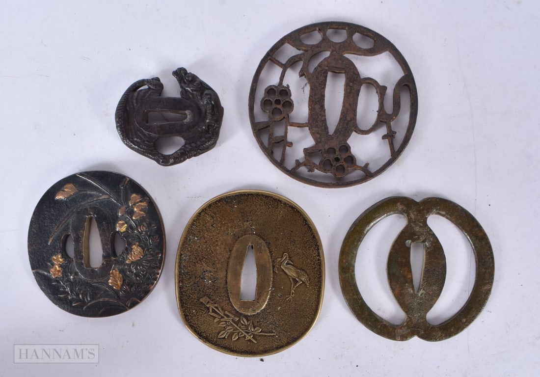 JAPANESE MIXED METAL TSUBA. 8.5 cm wide. (5): JAPANESE MIXED METAL TSUBA. 8.5 cm wide. (5)