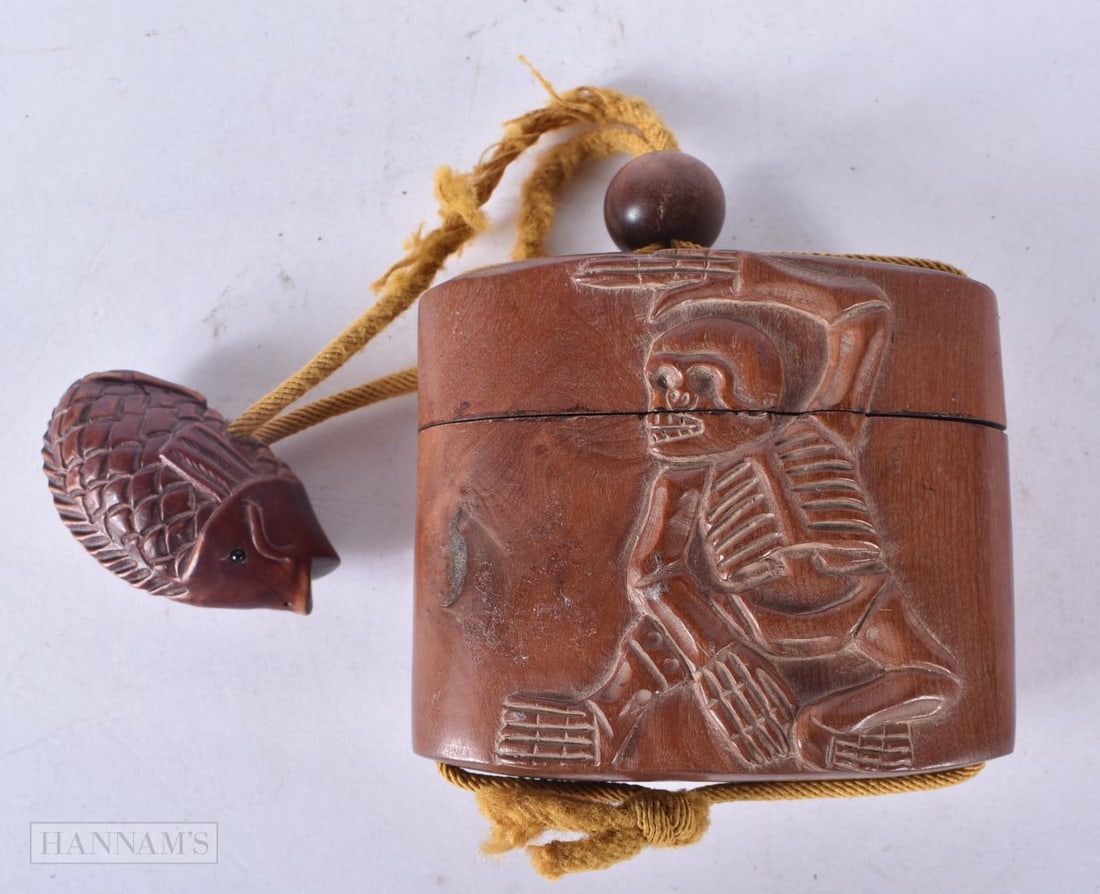 A JAPANESE WOOD SKELETON INRO. 7 cm x 6 cm. (1 of 4)