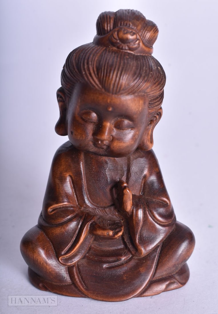 A CHINESE WOOD GIRL. 6.5 cm x 4.25 cm.: A CHINESE WOOD GIRL. 6.5 cm x 4.25 cm.