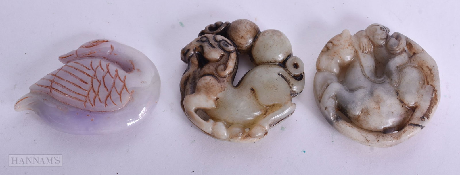 THREE CHINESE STONE CARVINGS. 5 cm wide. (3) (1 of 3)