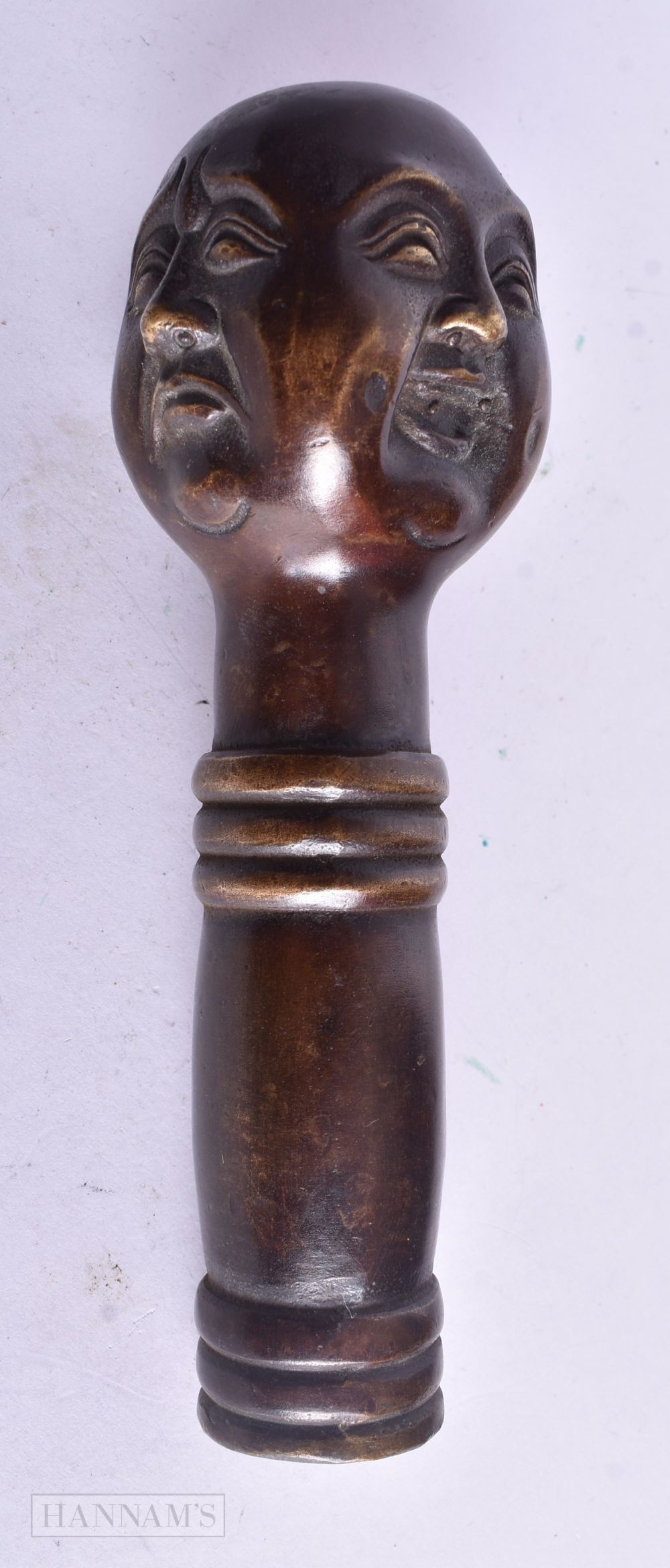 A CHINESE BRONZE CANE HANDLE. 14.5 cm long. (1 of 3)