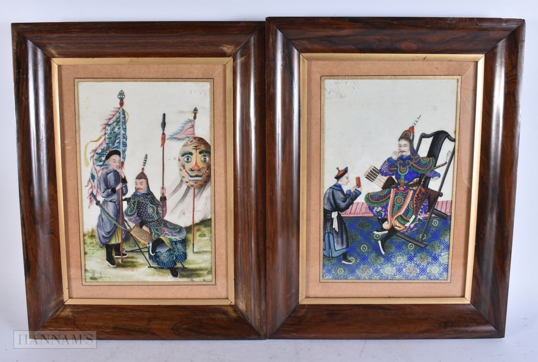 AN UNUSUAL PAIR OF MID 19TH CENTURY CHINESE PITH PAINTINGS Qing. 42 cm x 28 cm, image 27 cm x 14 cm. (1 of 4)