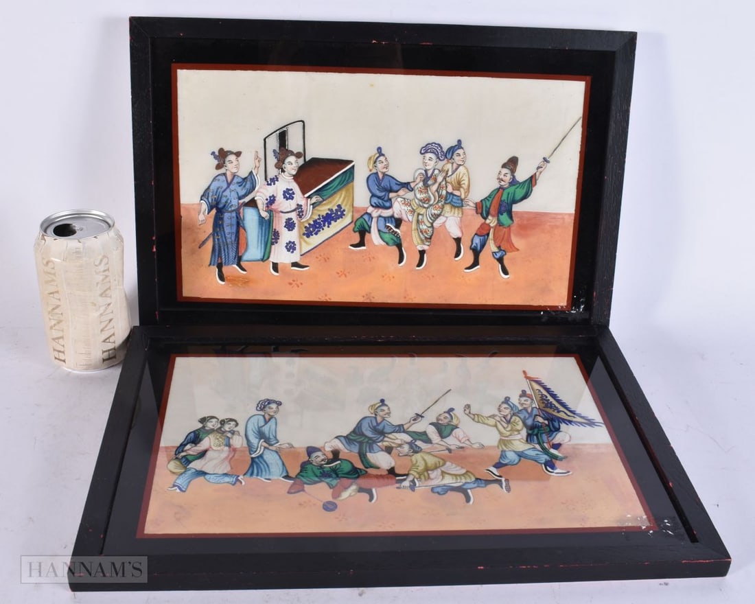 A PAIR OF 19TH CENTURY CHINESE PITH PAINTINGS Qing. 38 cm x 20 cm, image 28 cm x 16 cm. (1 of 5)