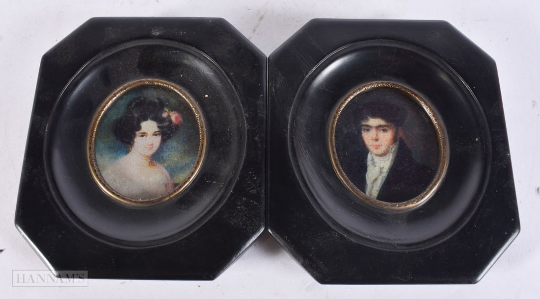 A PAIR OF MINIATURES. 13.25 cm x 11.5 cm. (1 of 4)