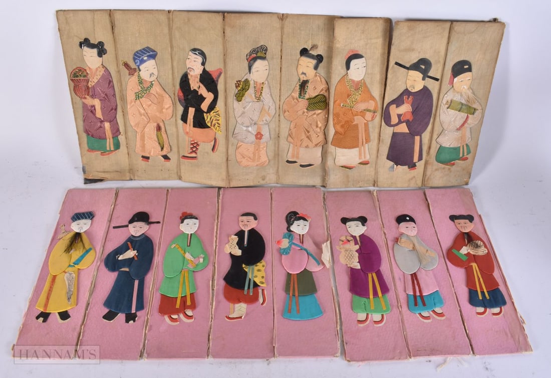 CHINESE SILK EMBROIDERED PANELS. 24 cm x 5 cm. (qty) (1 of 5)