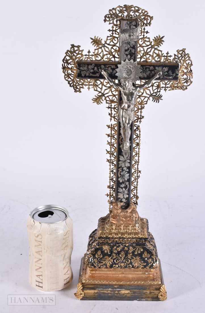 AN ANTIQUE CONTINENTAL CRUCIFIX. 40 cm x 14 cm. (1 of 3)