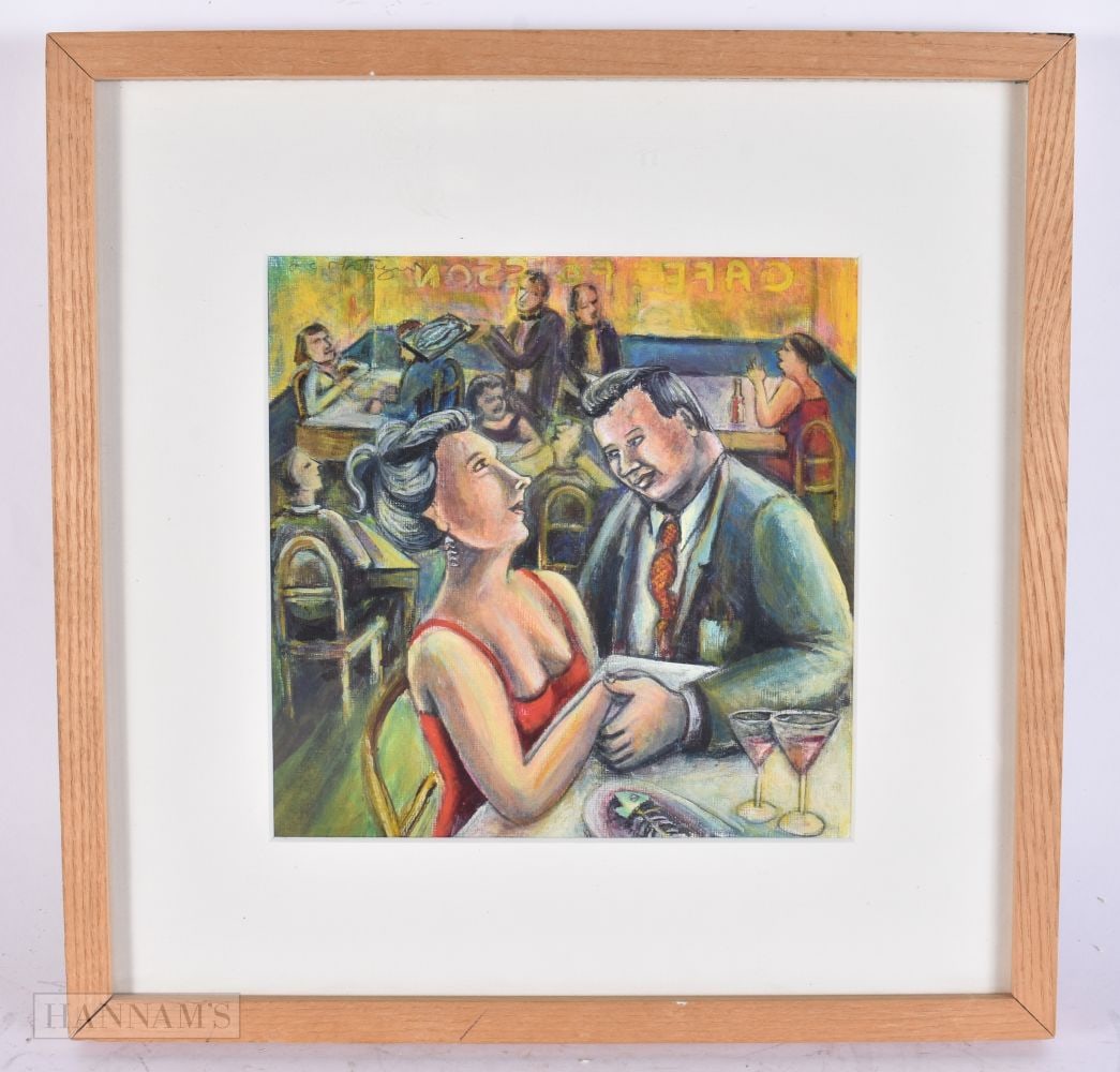 Lucile Montague (20th Century) Acrylic, Put on your red dress II. 34 cm square, image 20 cm x 20 cm.: Lucile Montague (20th Century) Acrylic, Put on your red dress II. 34 cm square, image 20 cm x 20 cm.