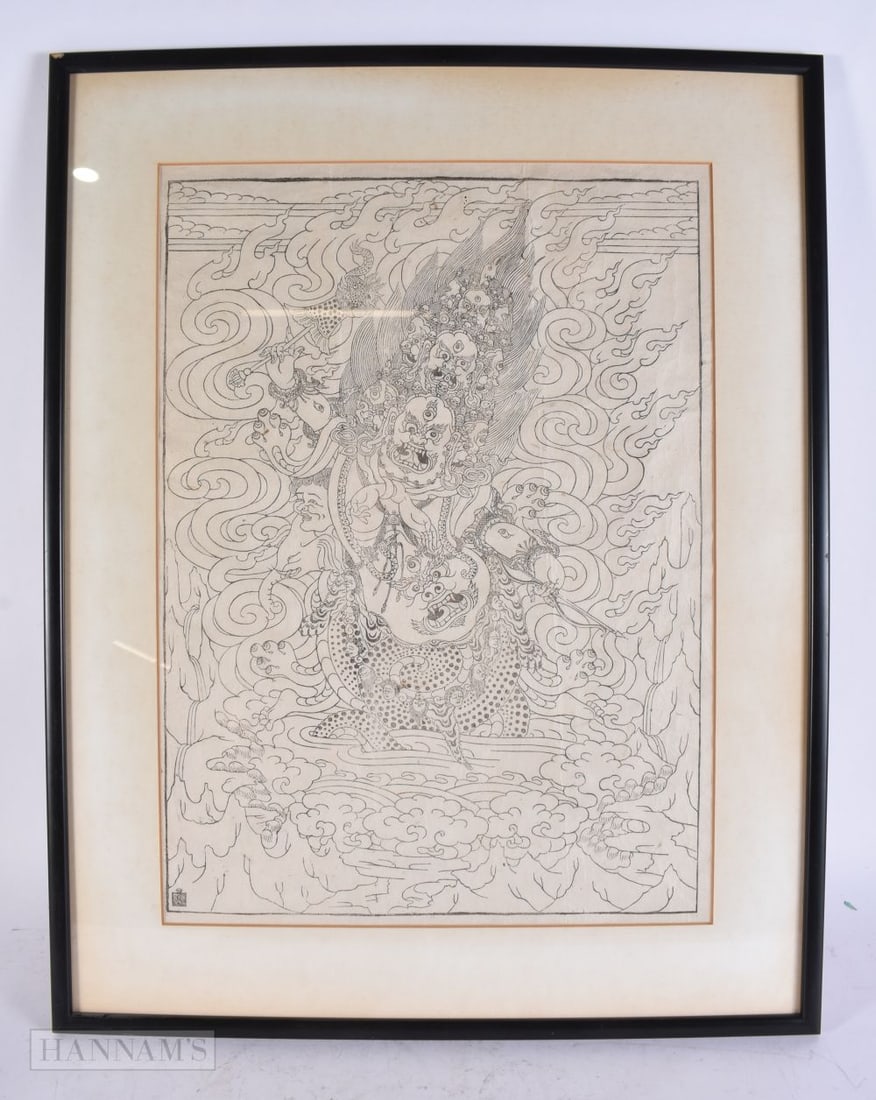 AN ANTIQUE SOUTH EAST ASIAN WOODBLOCK RUBBING. 62 cm x 48 cm.: AN ANTIQUE SOUTH EAST ASIAN WOODBLOCK RUBBING. 62 cm x 48 cm.