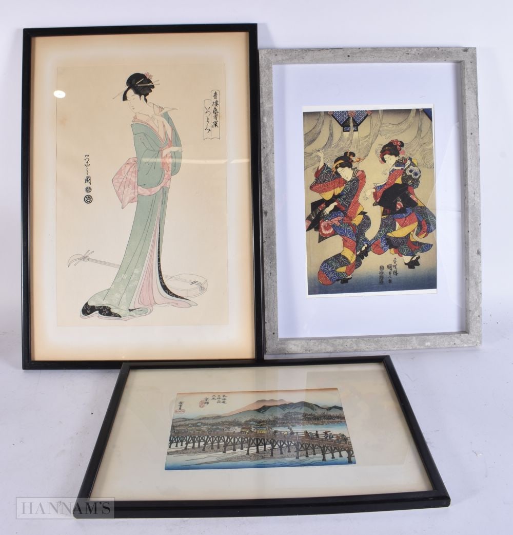 THREE JAPANESE WOODBLOCK PRINTS. Largest 50 cm x 34 cm. (3) (1 of 5)