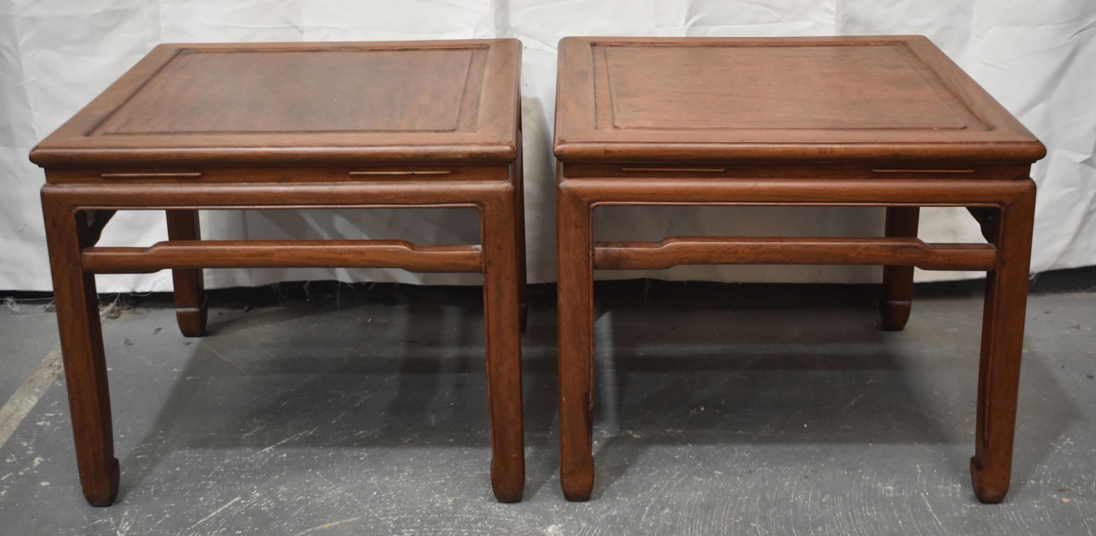 A PAIR OF 19TH CENTURY CHINESE CARVED HUANGHUALI WOOD SQUARE FORM TABLES Qing. 50 cm x 60 cm. (1 of 12)
