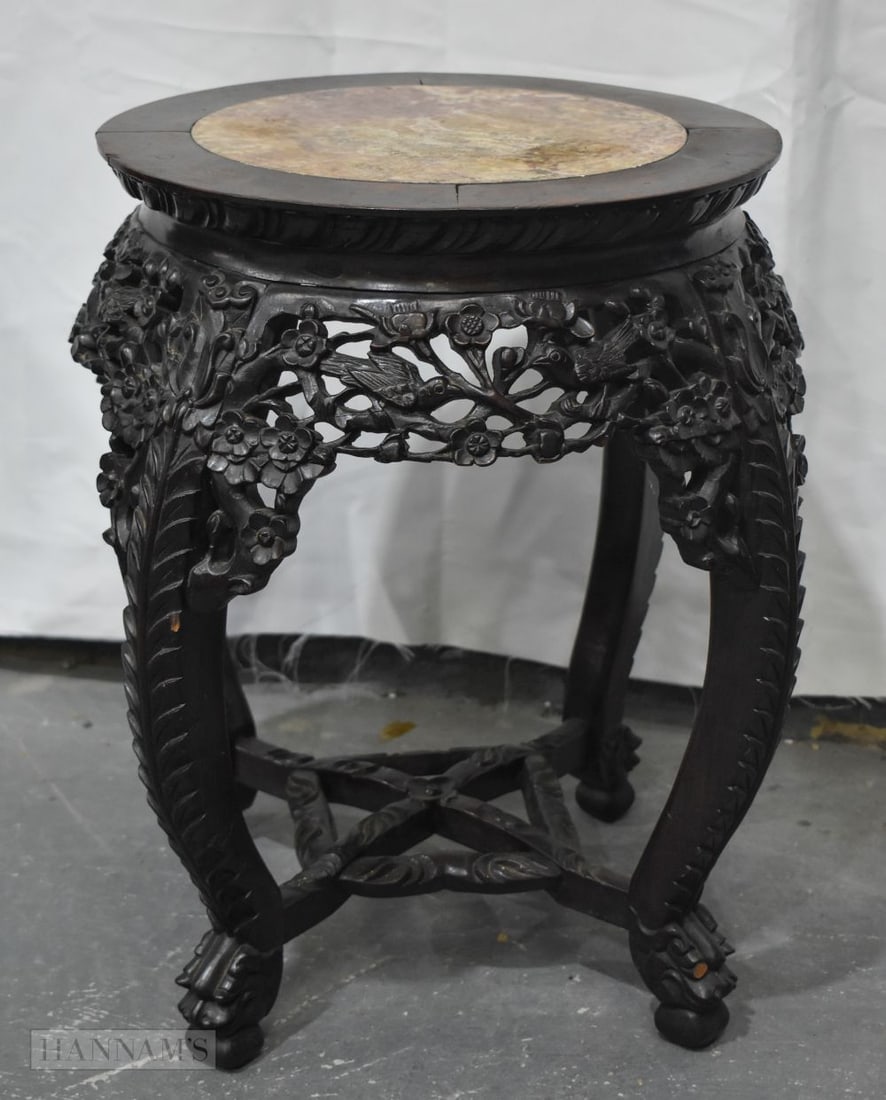 A 19TH CENTURY CHINESE CARVED HARDWOOD STAND Qing. 51 cm x 42 cm x 42 cm.: A 19TH CENTURY CHINESE CARVED HARDWOOD STAND Qing. 51 cm x 42 cm x 42 cm.