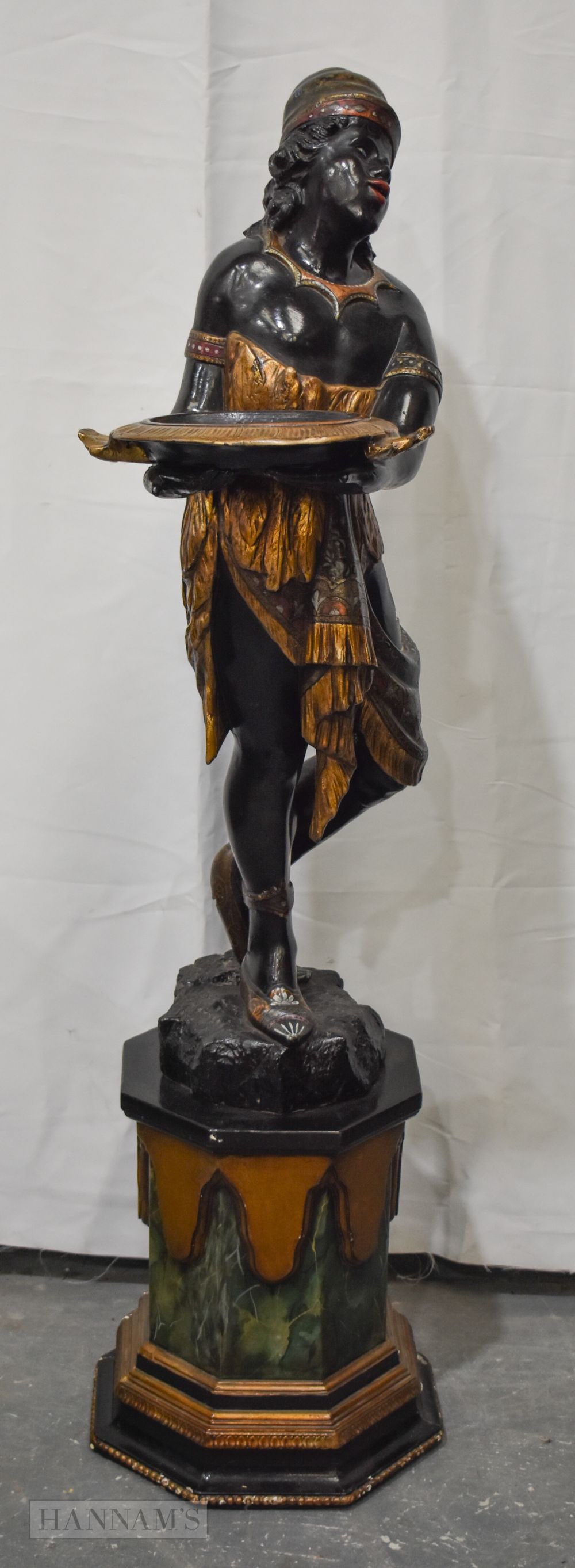 A LOVELY 19TH CENTURY ITALIAN PAINTED WOOD BLACKAMOOR NUBIAN FIGURE. 138 cm x 43 cm x 38 cm. (1 of 6)