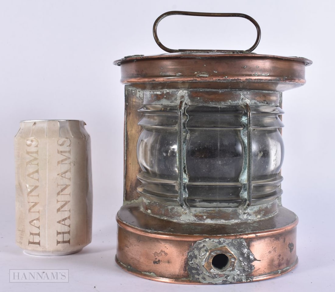 AN UNUSUAL ANTIQUE COPPER GLASS SHIPS LANTERN. 16 cm x 14 cm. (1 of 5)